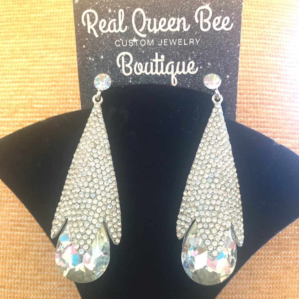Clear Crystal Pageant Earrings Pierced 4 Inches 45$